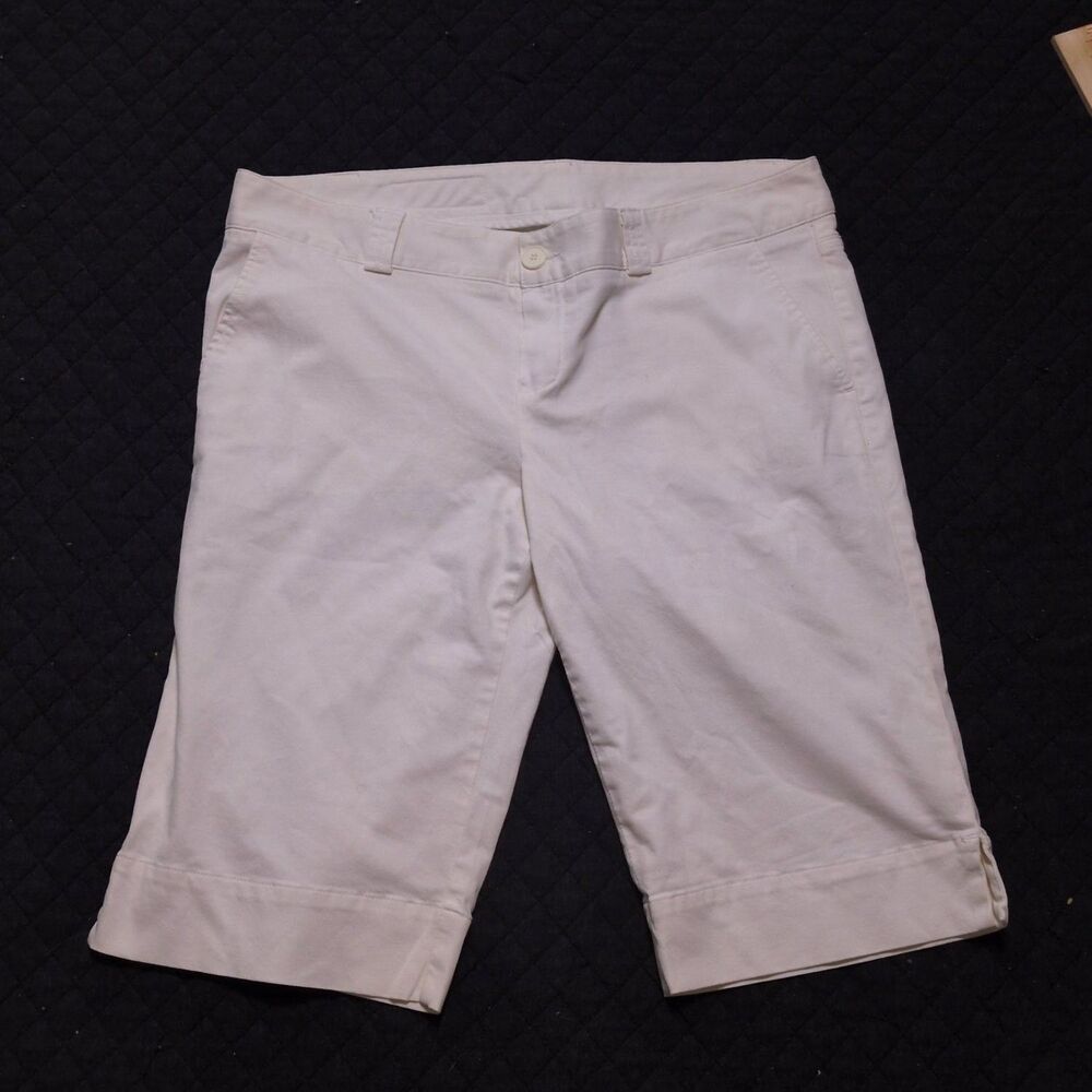 Lacoste Bermuda Shorts Womens 35 Waist White Cuffed Chino Knee Length Casual